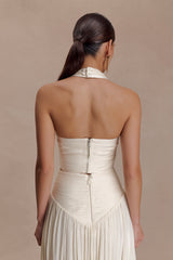 Makena Büzgülü V Yaka Üst - Opal Beyazı