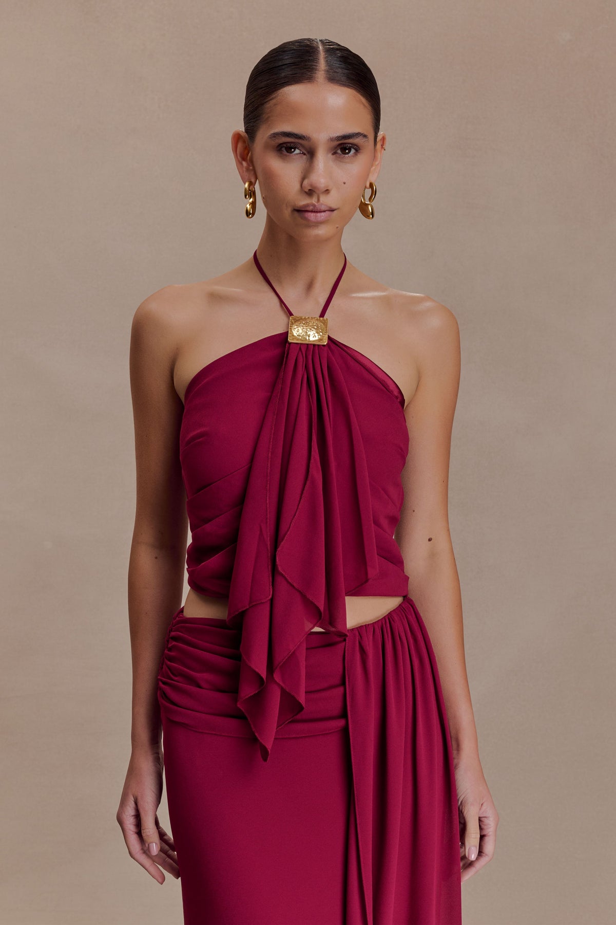 Celina Şifon Askılı Üst - Kiraz Kırmızısı