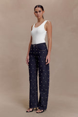 Alima Orta Bel Stud Kot Pantolon - Yıkanmış Çivit Mavisi