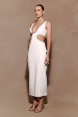 Henny Diamante Trim Cut Out Midi Elbise - Beyaz