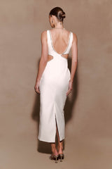 Henny Diamante Trim Cut Out Midi Elbise - Beyaz