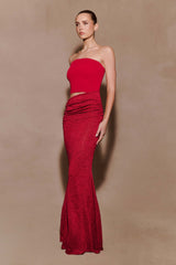 Jasiel Askısız Örme Uzun Elbise - Kırmızı