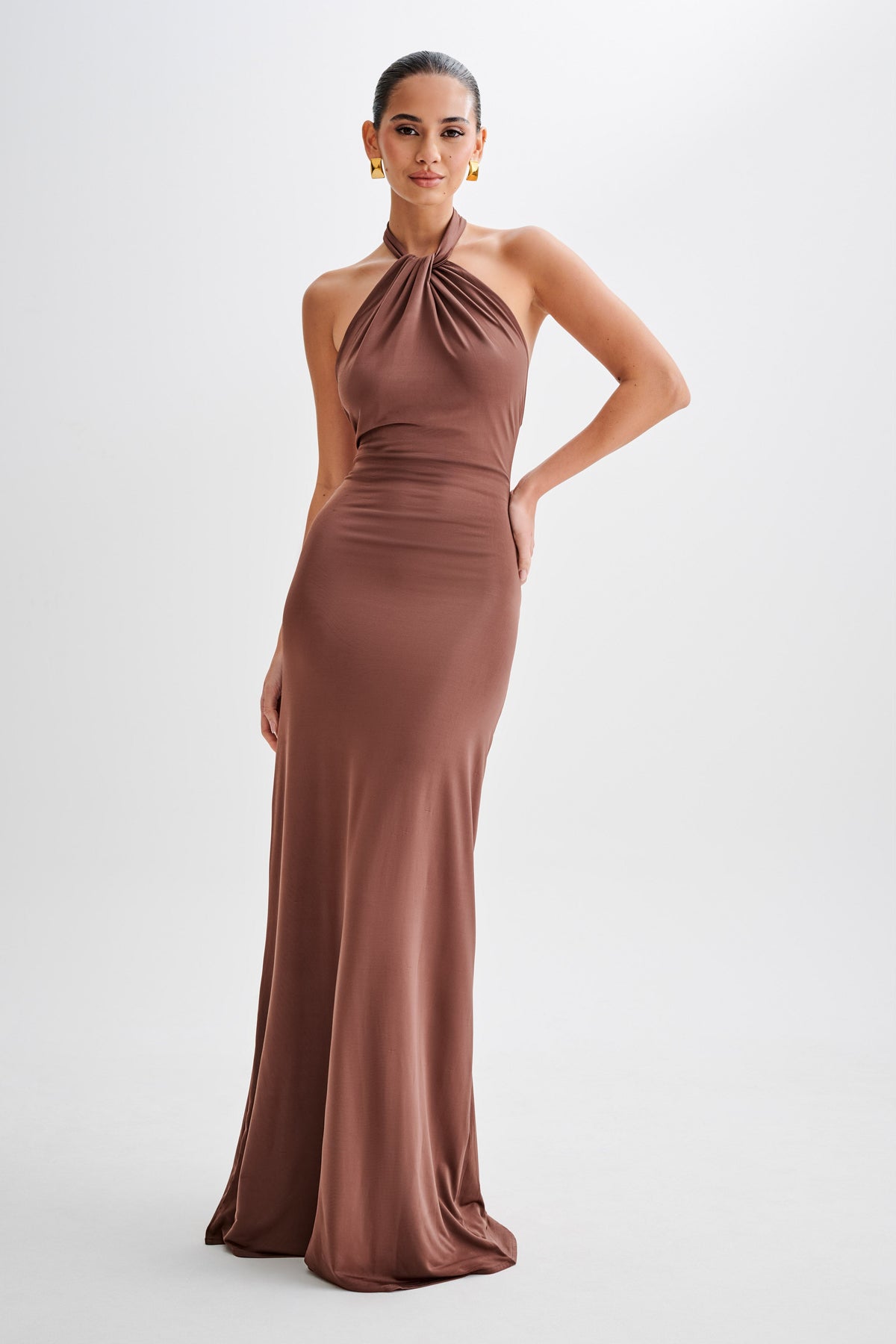 Elyna Slinky Halter Maxi Elbise - Çikolata