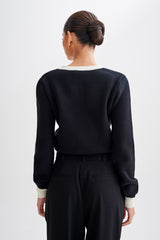 Tabitha Kontrast Örgü Hırka - Siyah