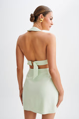Lorraine Keten Askılı Mini Elbise - Nane Yeşili