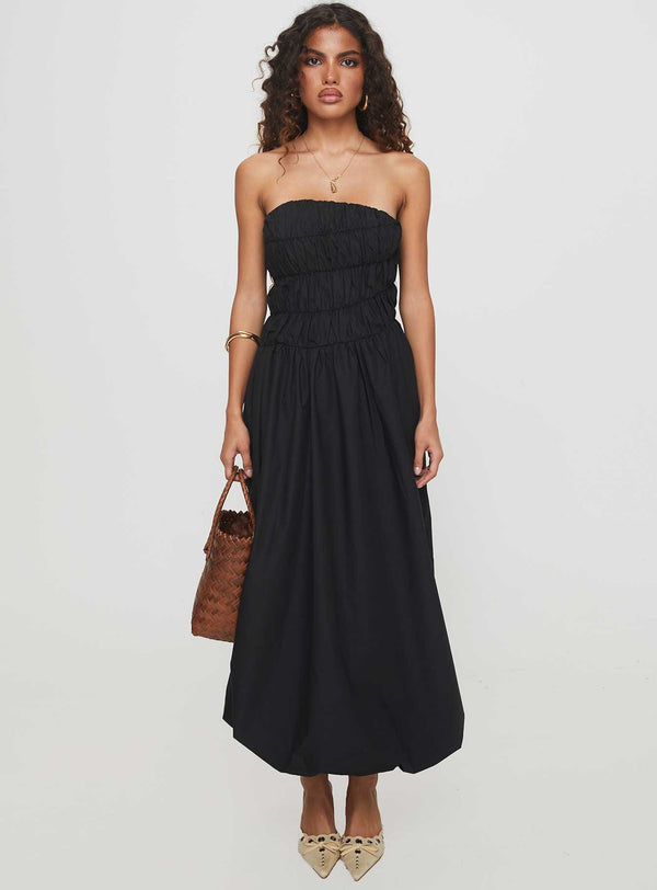Brydie Bubble Hem Midi Elbise Siyah