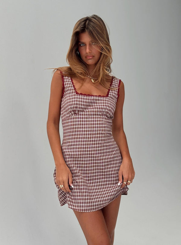 Dasha Mini Elbise Kırmızı Kareli Petite
