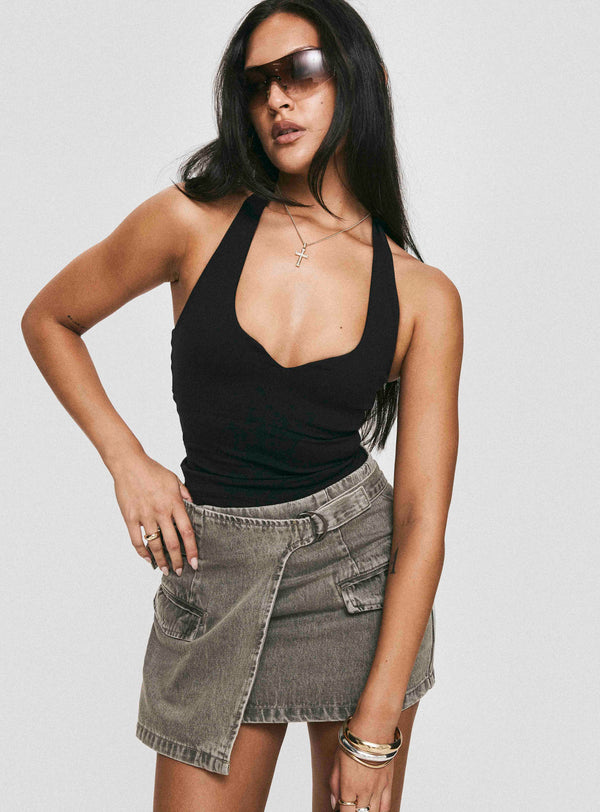 Bambas Wrap Denim Mini Etek Yıkanmış Yeşil