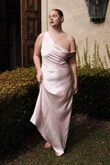 Yvette Slip Uzun Elbise Asimetrik Etek Ucu - Soluk Pembe