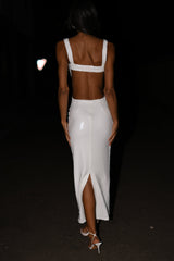 Adoria Payetli Kesim Uzun Elbise - Beyaz