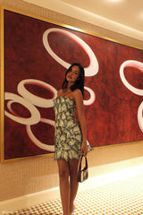 Juniper El İşlemeli Çiçekli Mini Elbise - Altın/Turkuaz