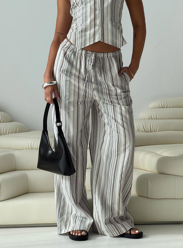 Flutters Pantolon Beyaz / Mavi Çizgili