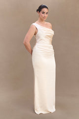 Dalia Omuz Açık Saten Uzun Elbise - Pembe Altın