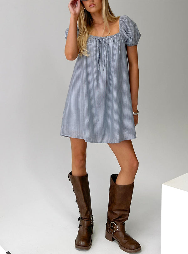 Wayfaire Smock Mini Elbise Mavi Çizgili
