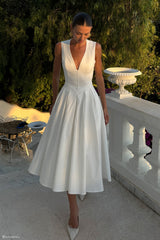 Keely Pamuklu Kolsuz Midi Elbise - Beyaz