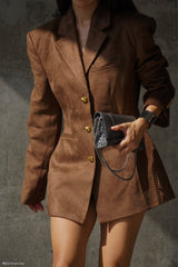 Sally Suni Süet Büzgülü Blazer - Sütlü Çikolata