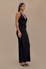 Tyla Draped Slinky Halter Maxi Elbise - Siyah