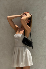 Holland Keten Büzgülü Mini Elbise - Doğal