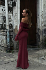 Josie Omuz Açık File Uzun Elbise - Şarap