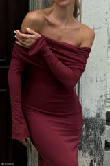 Josie Omuz Açık File Uzun Elbise - Şarap